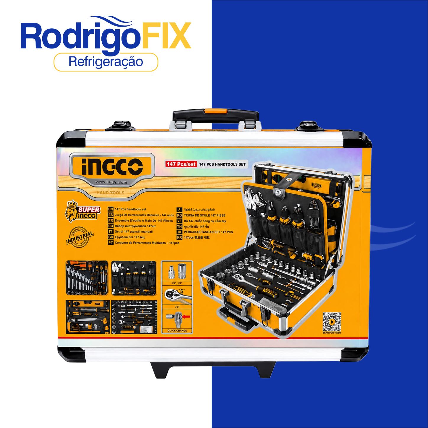 JOGO DE FERRAMENTAS PROFFISIONAL 147PÇS MALETA ALUMINIO INGCO HKTHP21471 - sku13.275