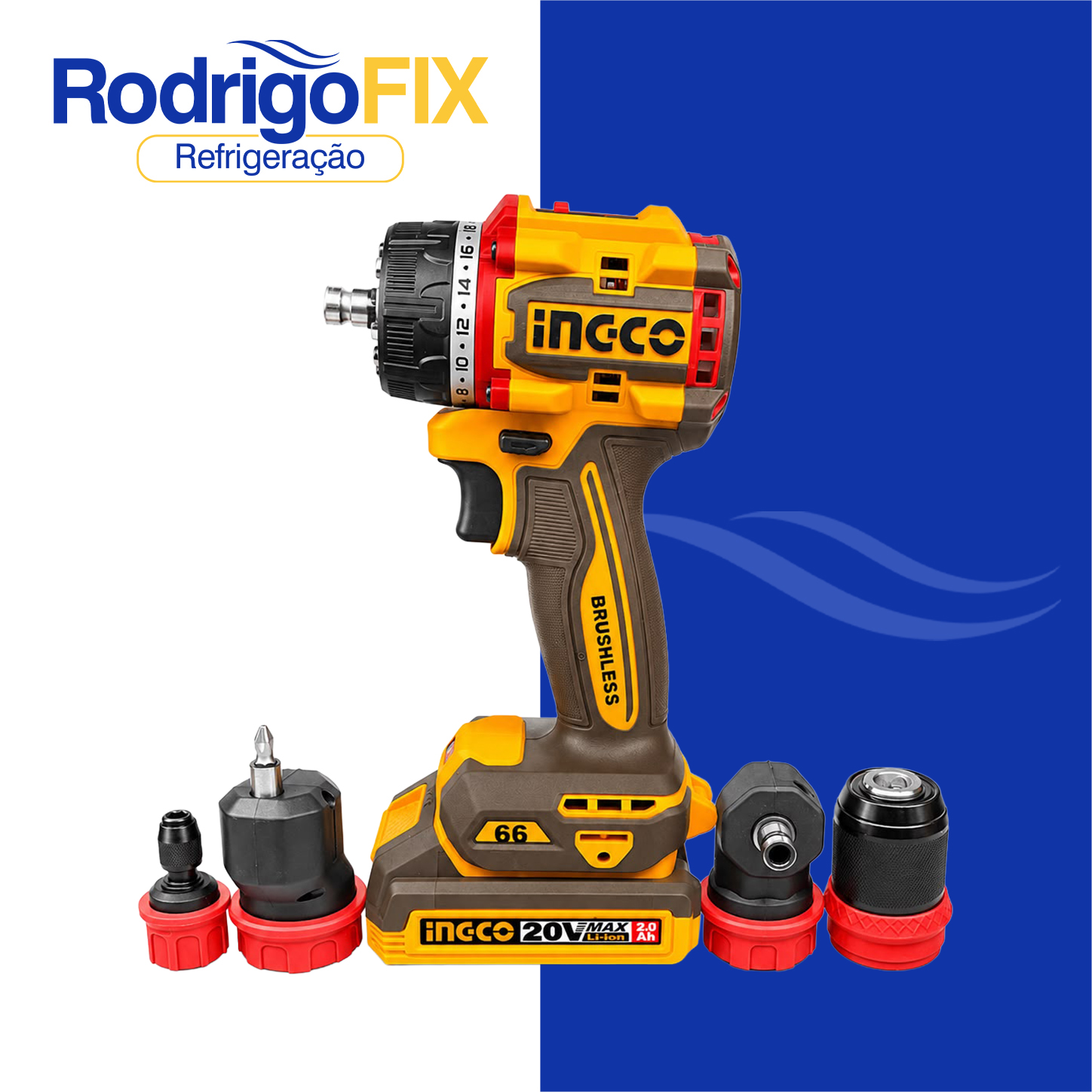 PARAFUSADEIRA/FURADEIRA MULT-CABEÇOTES 66NM C/BATERIA INGCO - sku12.965