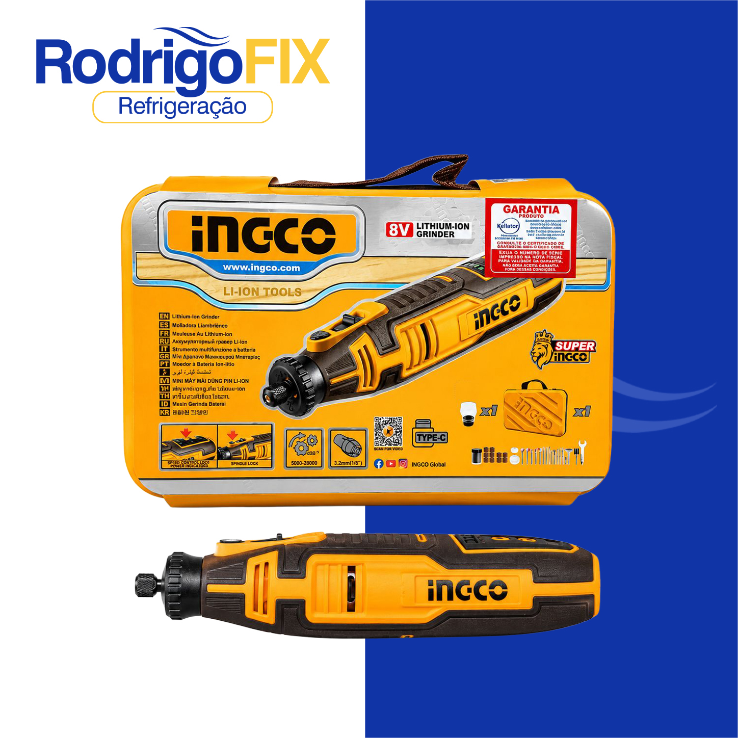MICRO RETIFICA A BATERIA 8V COM 67 ACESSORIOS INGCO CMGLI0801 - sku13.190