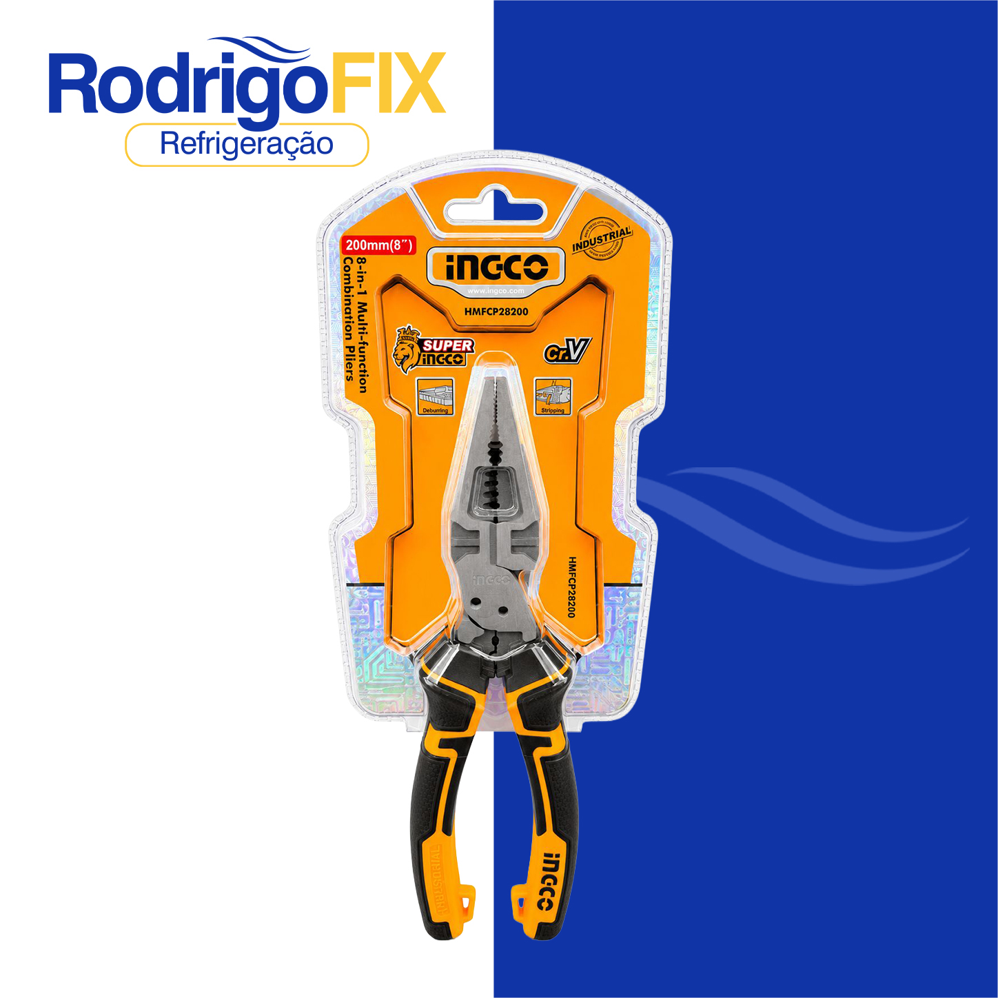 ALICATE UNIVERSAL MULTIFUNCIONAL 8 EM 1 8POL 200MM INGCO HMFCP28200 - sku13.255