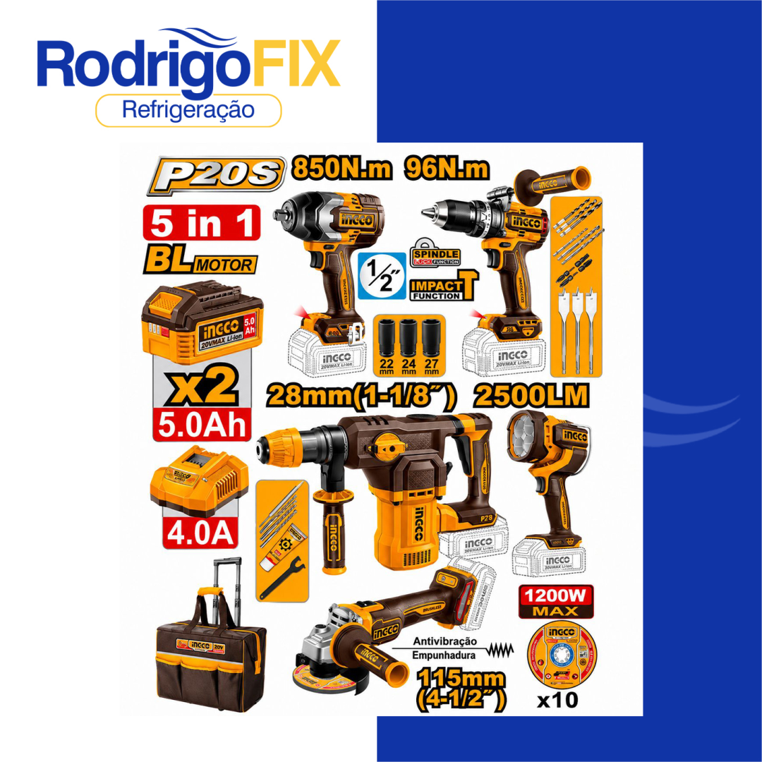 KIT 5 FERRAMENTAS 5AH 20V PARAFUSADEIRA | CHAVE DE IMPACTO | ESMERILHADEIRA | MARTELETE | LANTERNA COSLI251193-9 - sku12.950 - Imagem 3
