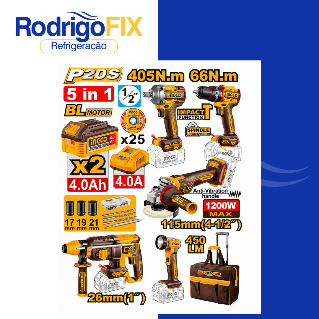 KIT 5 FERRAMENTAS 4AH 20V PARAFUSADEIRA | CHAVE DE IMPACTO | ESMERILHADEIRA | MARTELETE | LANTERNA CKLI20595-9 - sku12.900 - Imagem 3
