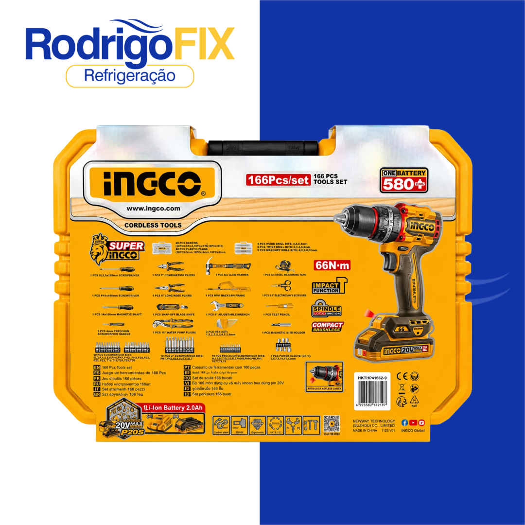 KIT 166PÇS PARAFUSADEIRA/FURADEIRA IMPACTO 66N INGCO HKTHP41662-9 - sku12.970 - Imagem 5