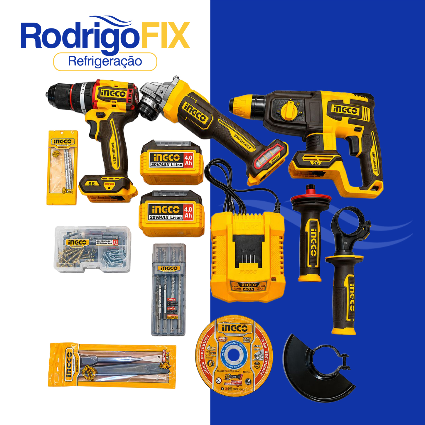 KIT 3 EM 1 PARAFUSADEIRA MARTELETE ESMERILHADEIRA INGCO CKLI202598-9 - sku12.945