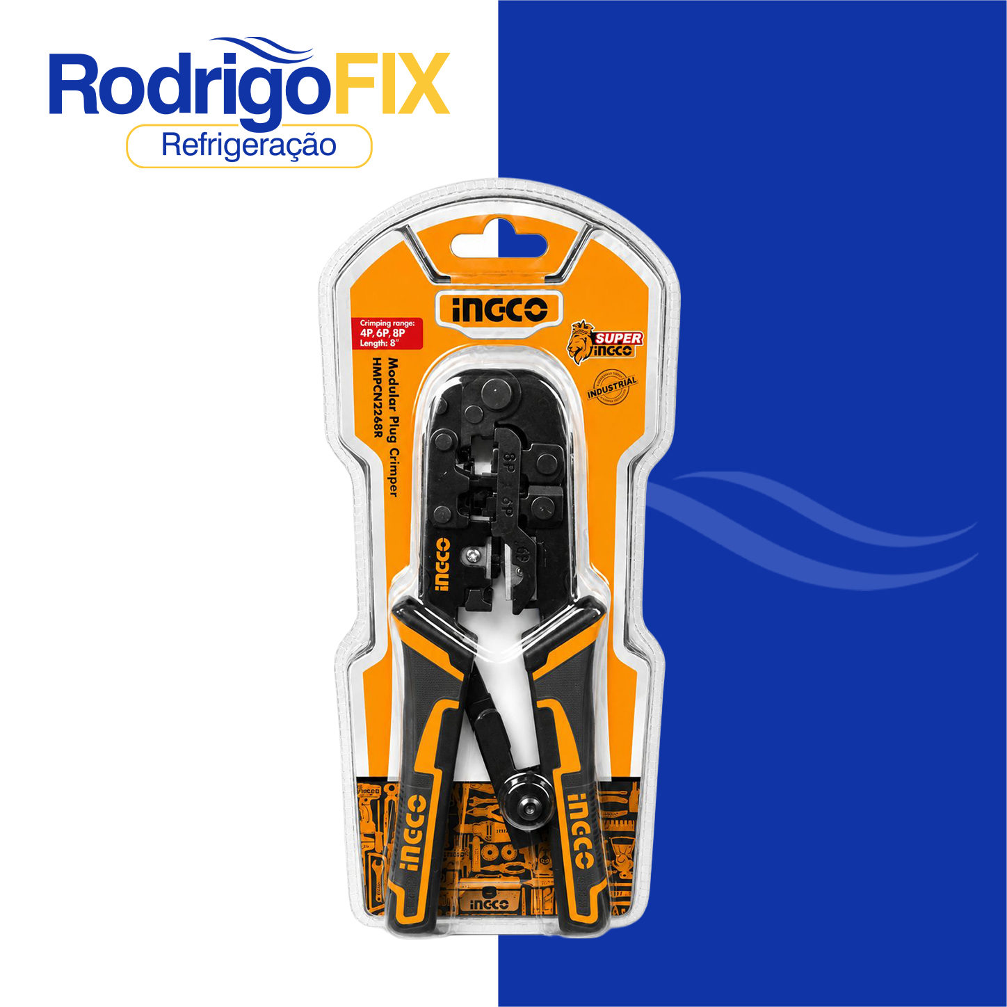 ALICATE CRIMPAR COM CATRACA RJ11 RJ45 INGCO HMPCN2468R - sku13.195