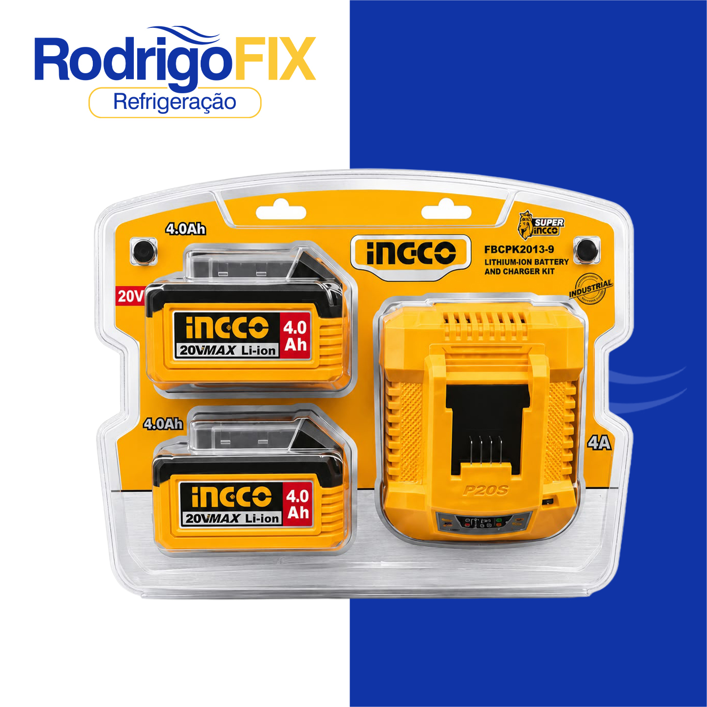 KIT 2 BATERIAS 4A E 1 CARREGADOR 4A INGCO FBCPK2013-9 - sku12.935