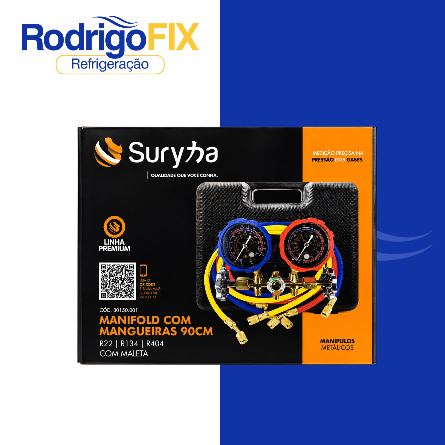 MANIFOLD 1/4 MALETA SURYHA MANGUEIRAS 90 CM R22/R134/R404 80150.001 - sku8765