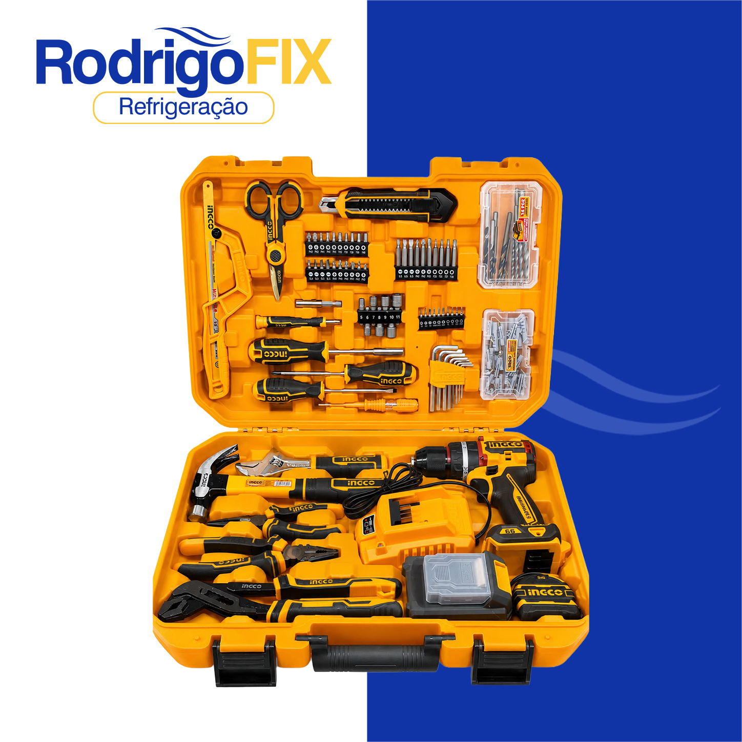KIT 166PÇS PARAFUSADEIRA/FURADEIRA IMPACTO 66N INGCO HKTHP41662-9 - sku12.970