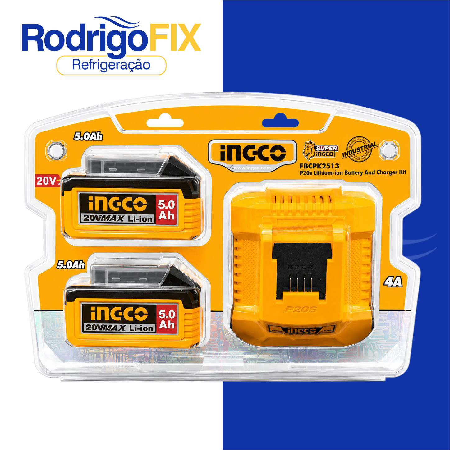 KIT COM 1 CARREGADOR E 2 BATERIAS 5AH INGCO FBCPK2513-9 - sku12.985